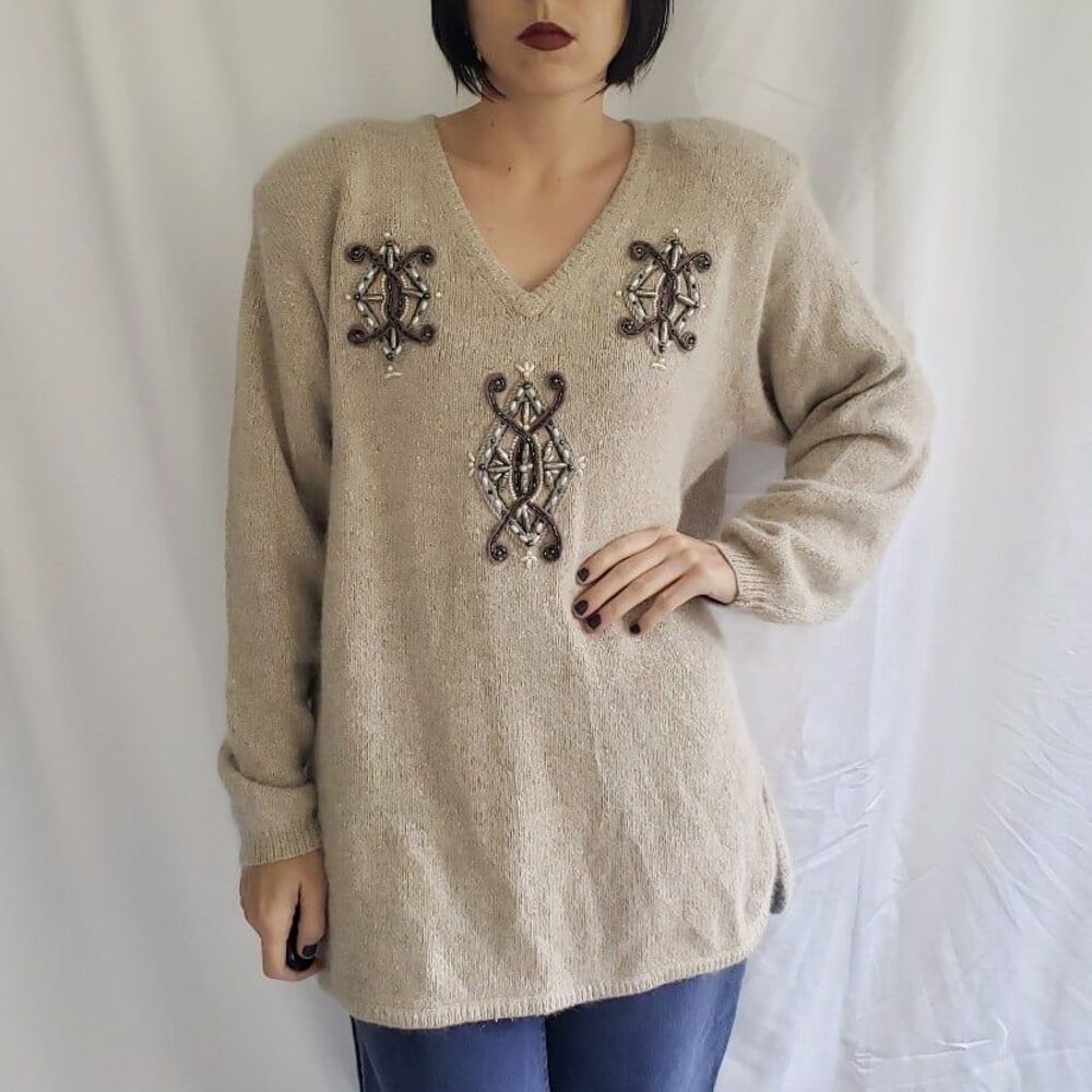 90s Deadstock IB Diffusion Silk and‎ Angora Beaded Sweater